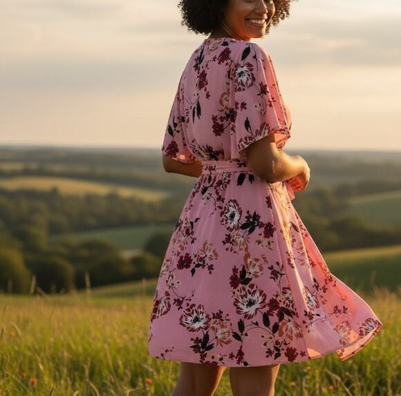 City Chic Dresses & Skirts - City Chic Pink Floral Mini Wrap Dress Size 20 Work Party Wedding Romantic $100